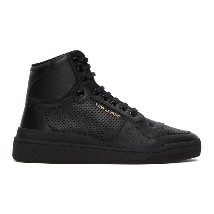 Photo: Saint Laurent Black SL24 Mid-Top Sneakers