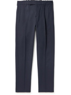DUNHILL - Tapered Pleated Cotton and Mulberry Silk-Blend Trousers - Blue