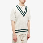 END. x Beams Plus 'Ivy League' Cricket Knit Polo Shirt in Ivory/Dark Green