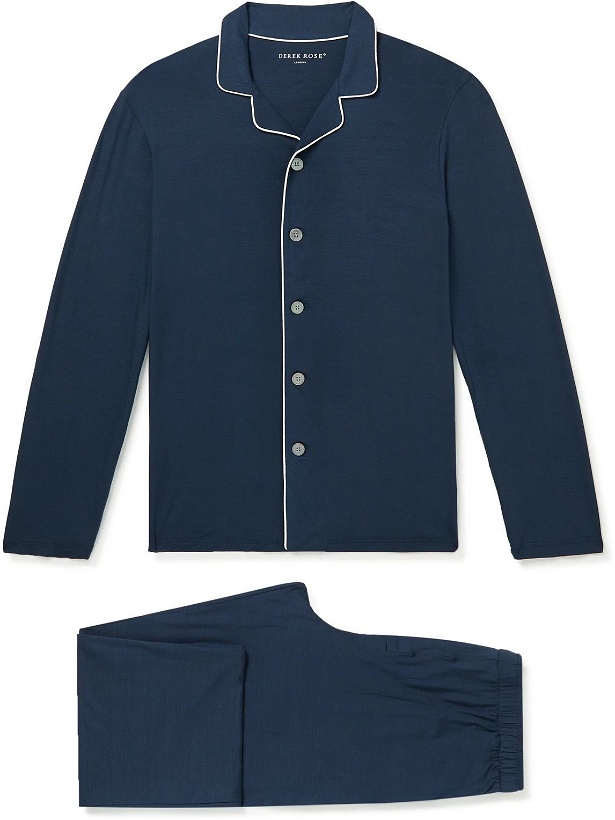 Photo: Derek Rose - Basel Stretch Micro Modal Jersey Pyjama Set - Blue