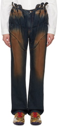 Juntae Kim Blue Gathered Corset Jeans
