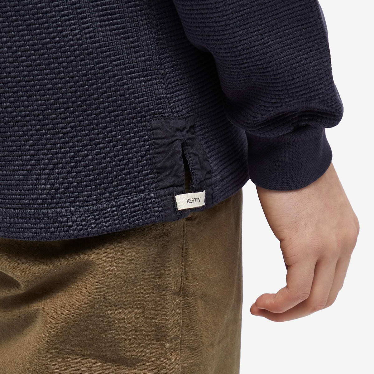 Kestin Men's Humbie Waffle Crew Sweat in Naval Navy