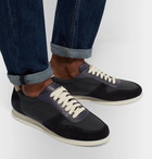 Brunello Cucinelli - Nubuck and Leather-Trimmed Canvas Sneakers - Men - Navy