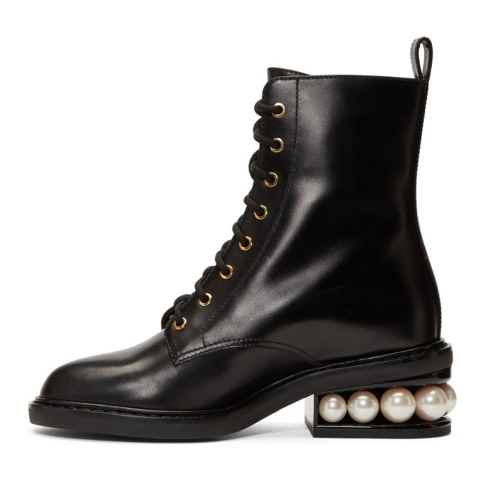 Black Croc Casati Pearl Combat Boots by Nicholas Kirkwood on Sale