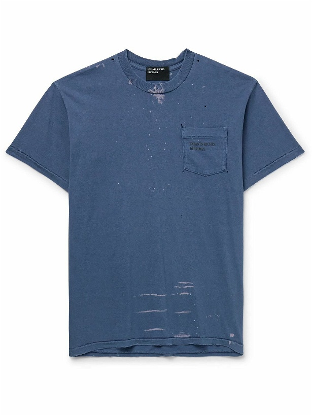 Photo: Enfants Riches Déprimés - Distressed Bleached Logo-Print Cotton-Jersey T-Shirt - Blue