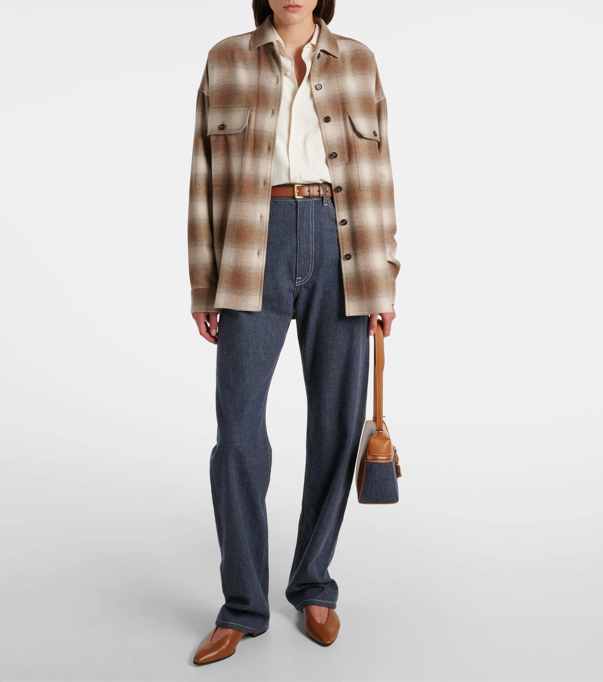 Loro Piana Leather-trimmed denim shoulder bag