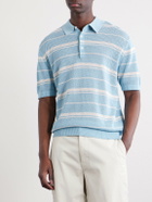 Beams Plus - Striped Knitted Cotton Polo Shirt - Blue