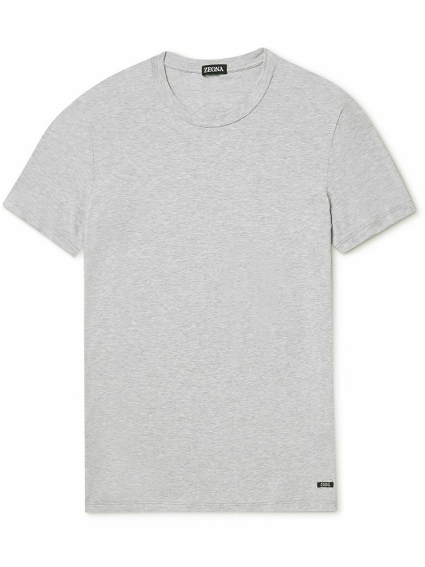 Photo: Zegna - Logo-Appliquéd Stretch Cotton-Jersey T-Shirt - Gray