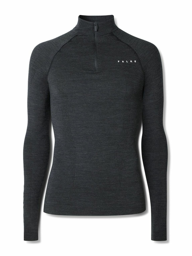 Photo: Falke - Printed Virgin Wool-Blend Half-Zip Ski Base Layer - Black