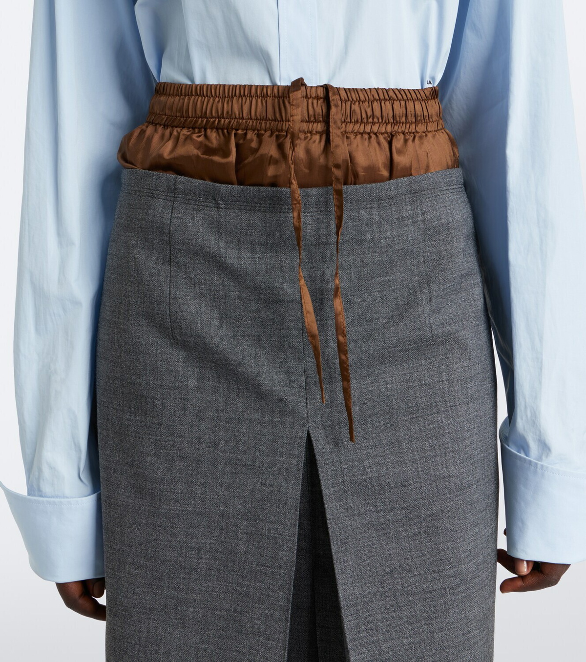 Prada Layered pleated wool midi skirt
