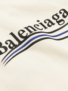 Balenciaga - Oversized Logo-Embroidered Cotton-Jersey T-Shirt - Neutrals