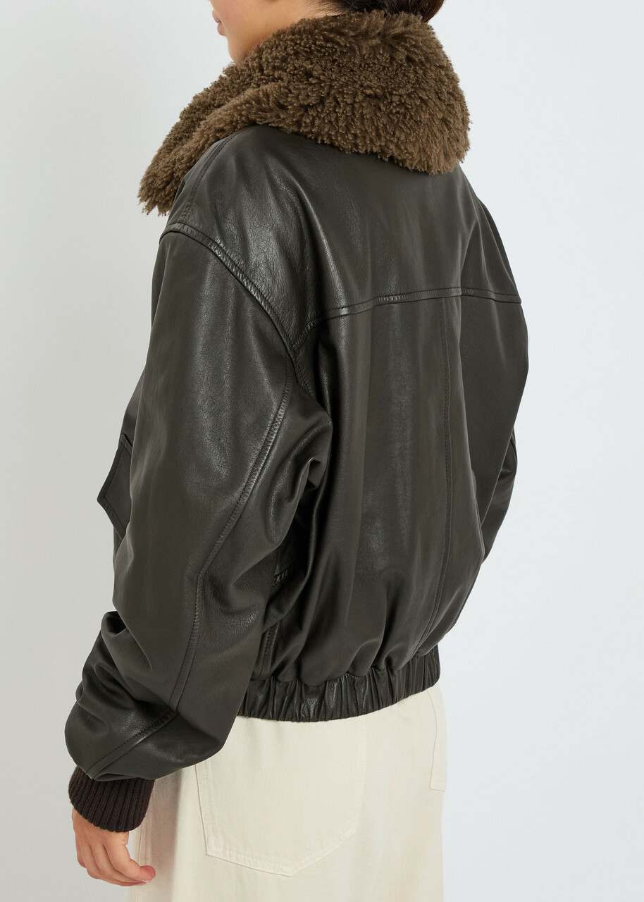 Lemaire Quilted Leather Jacket Dark Brown
