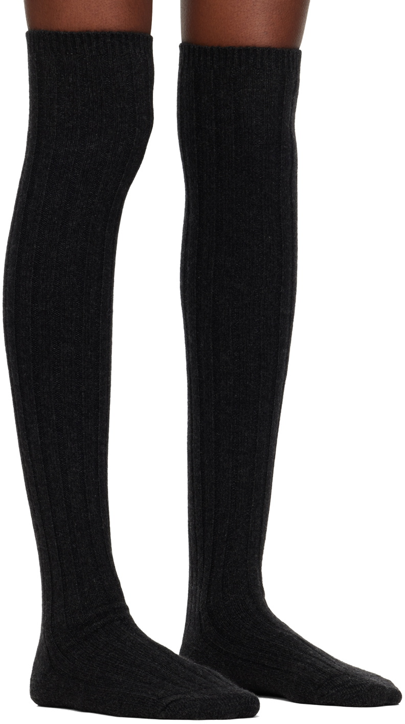 AURALEE Gray Cashmere Low Gauge Knee-High Socks