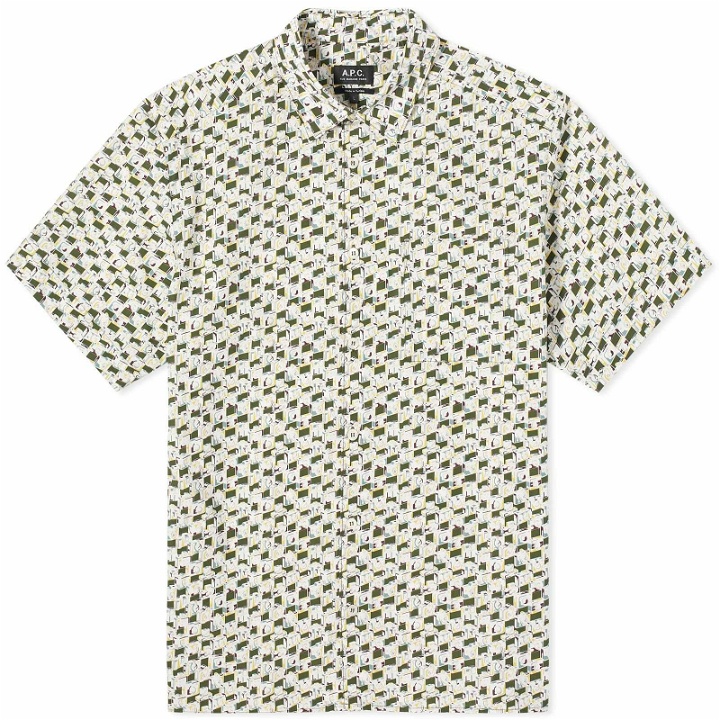 Photo: A.P.C. Men's Ross Short Sleeve Shirt in Dark Green