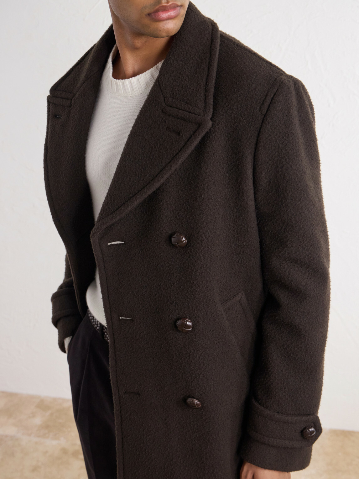 Slowear - Double-Breasted Wool-Blend Plush Coat - Brown