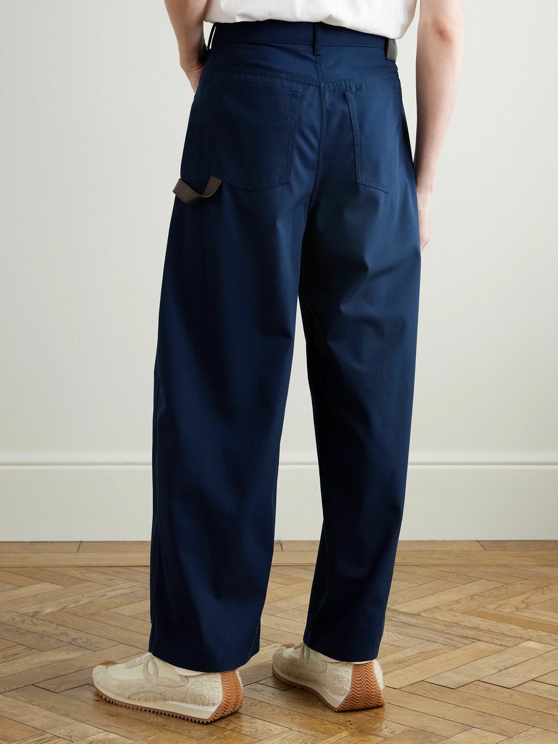 LOEWE - Carpenter Straight-Leg Leather-Trimmed Cotton-Twill Trousers - Blue