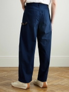 LOEWE - Carpenter Straight-Leg Leather-Trimmed Cotton-Twill Trousers - Blue