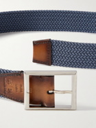 Berluti - 3.5cm Leather-Trimmed Woven Elastic Belt - Blue
