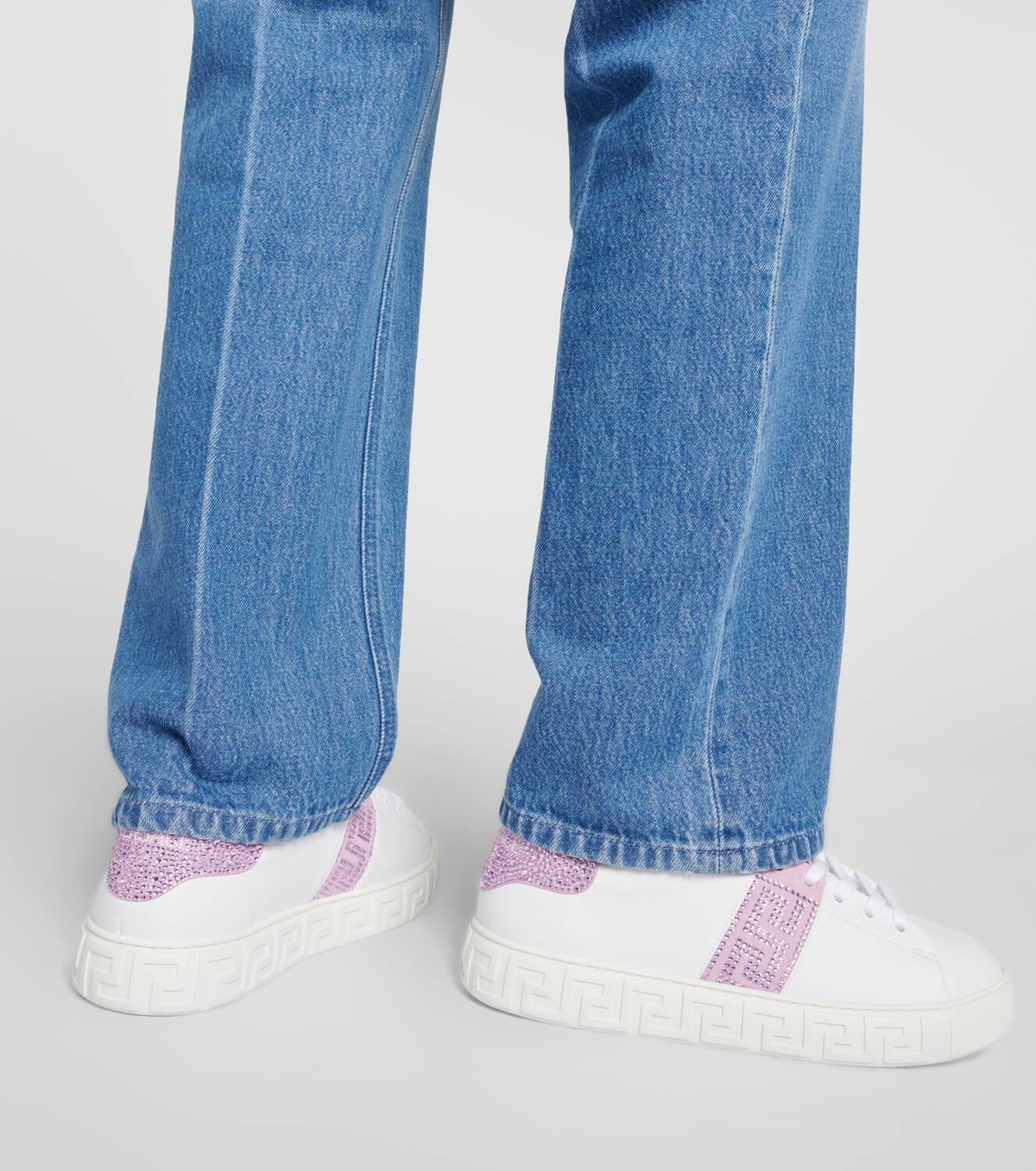 Versace Greca crystal-embellished leather sneakers Versace