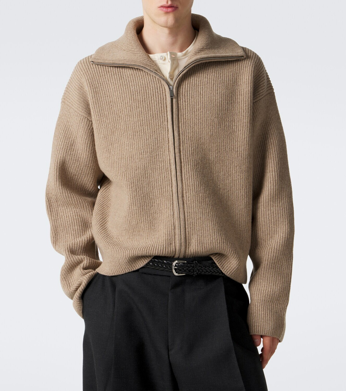 Studio Nicholson Ribbed-knit wool zip-up sweater