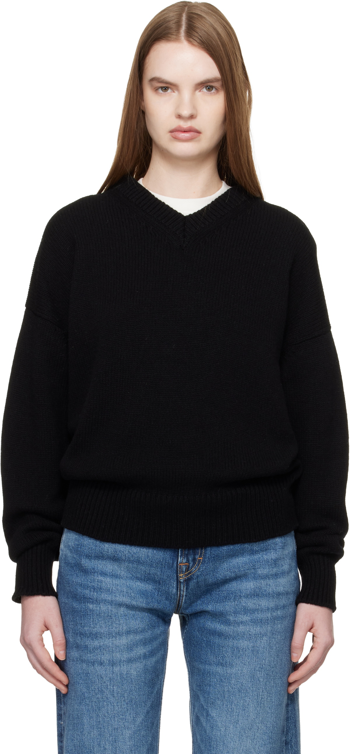 &Daughter Black Balla Slouch V-Neck Sweater