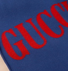 Gucci - Logo-Intarsia Wool and Silk-Blend Scarf - Men - Blue