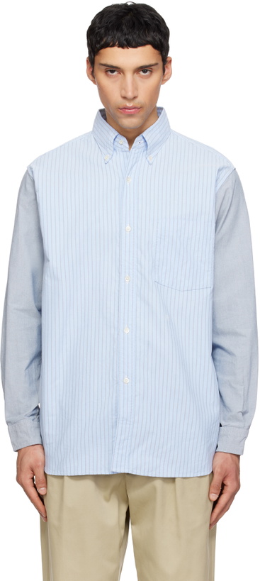 Photo: nanamica Blue & Gray Button Down Stripe Storm Shirt