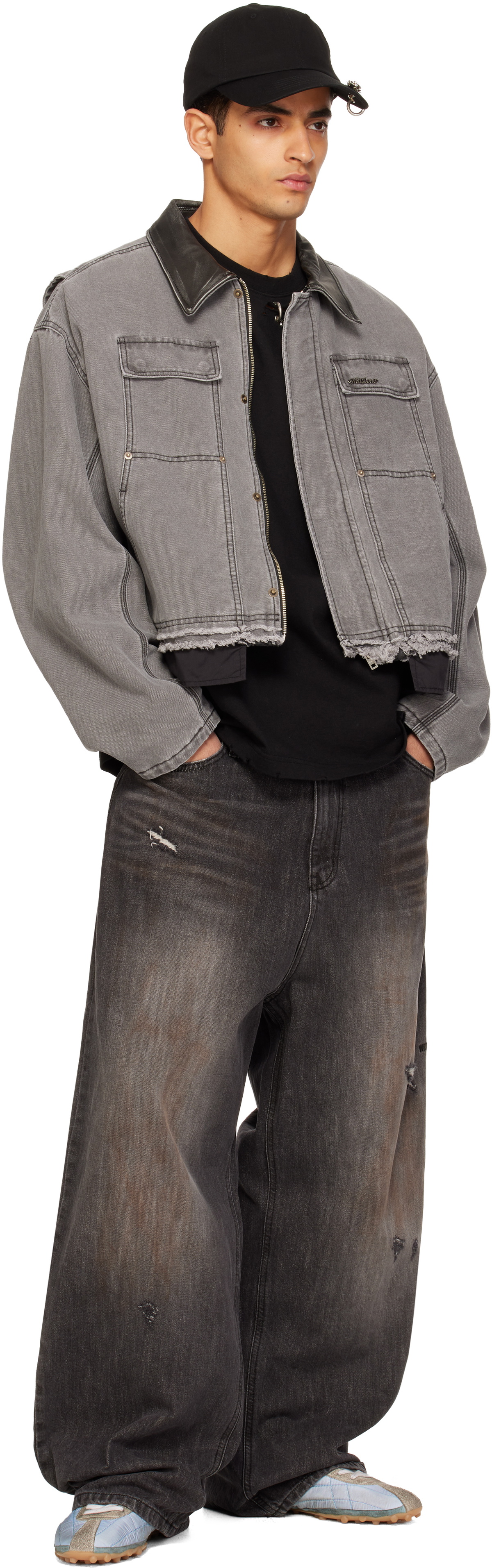 We11done Gray Cut-Out Work Jacket