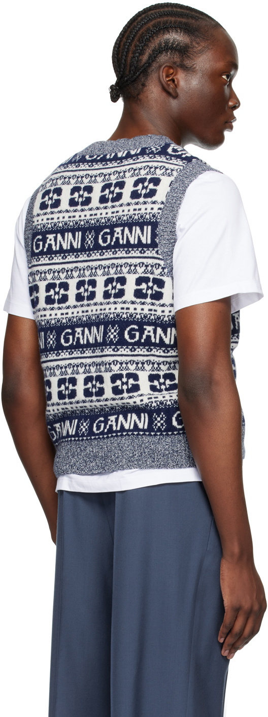GANNI Blue & White Jacquard Vest