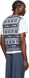 GANNI Blue & White Jacquard Vest