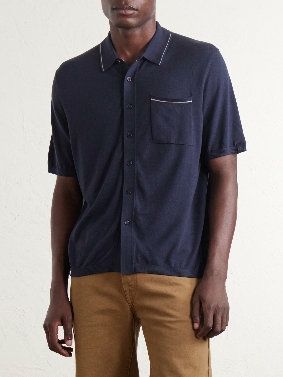 Rag & Bone - Conrad Cotton and Silk-Blend Polo Shirt - Blue
