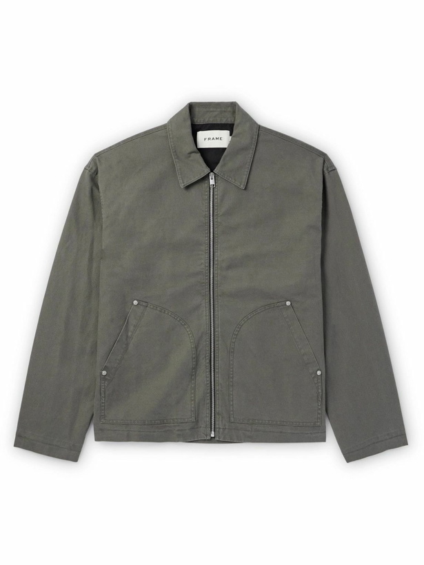 Photo: FRAME - Washed Cotton-Canvas Trucker Jacket - Green