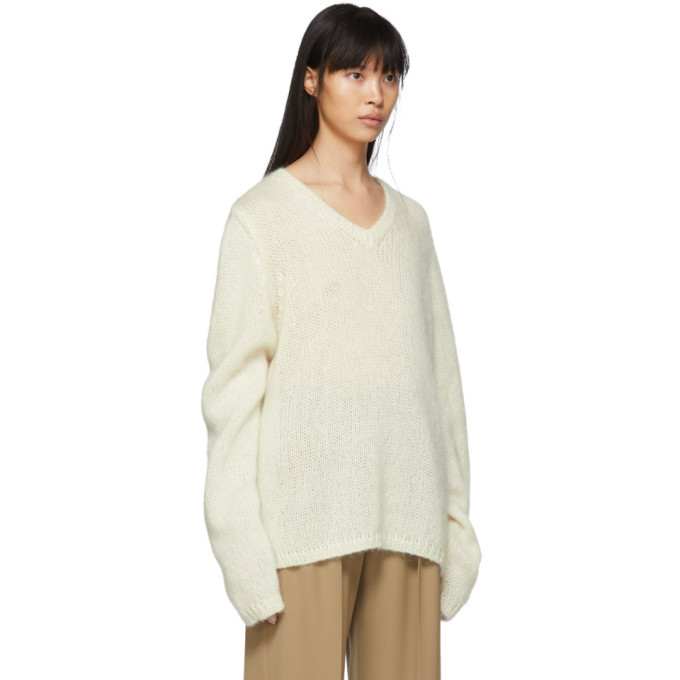 Maison Margiela Off-White Mohair Gauge 3 V-Neck Sweater