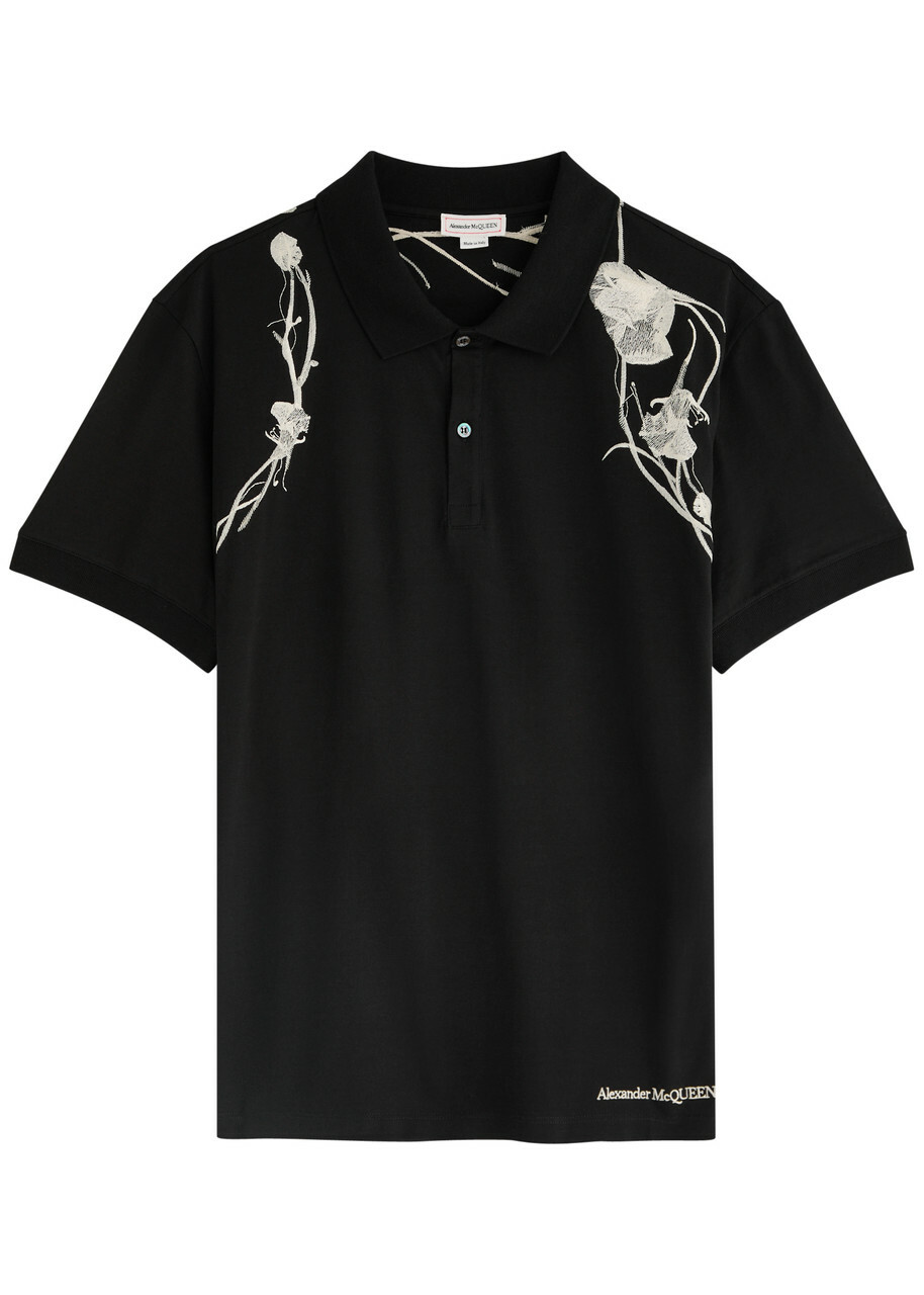Alexander Mcqueen Flower Harness Embroidered Cotton Polo