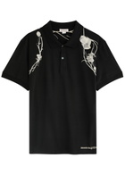 Alexander Mcqueen Flower Harness Embroidered Cotton Polo-shirt Black