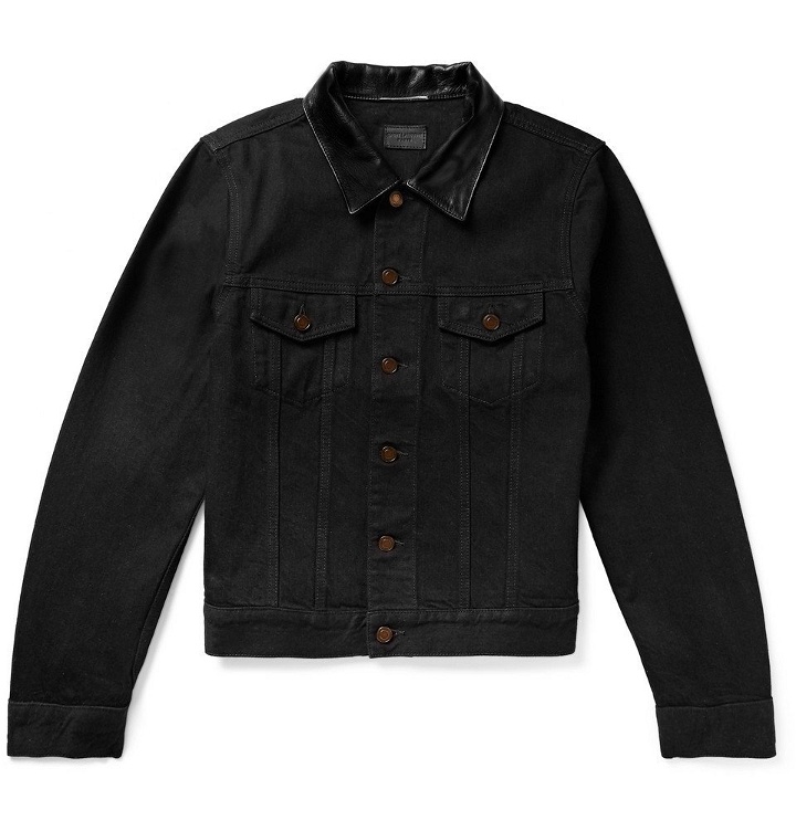 Photo: Saint Laurent - Leather-Trimmed Denim Jacket - Men - Black
