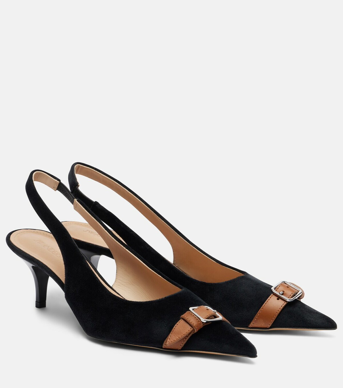 JW Anderson Leather-trimmed velvet slingback pumps