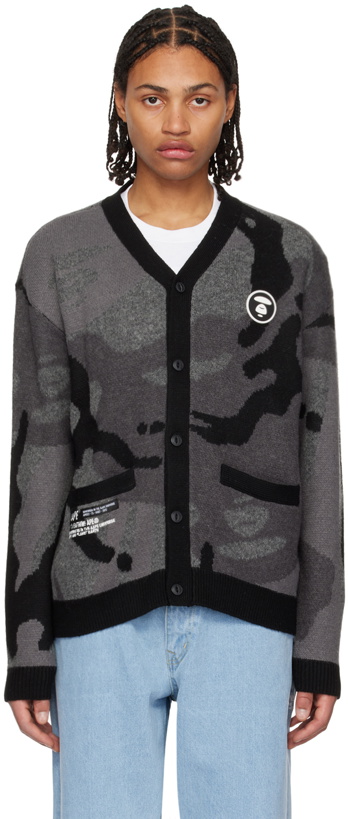 Photo: AAPE by A Bathing Ape Gray & Black Buttoned Cardigan