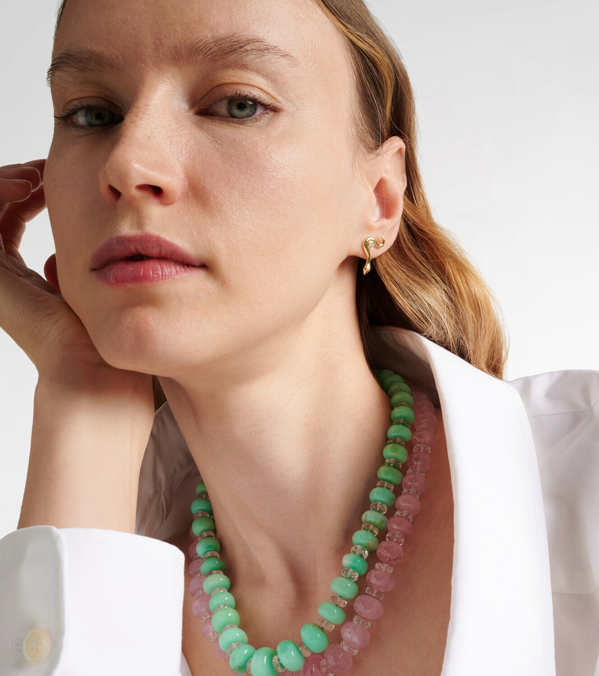 Ileana Makri Serpent Nest 18kt gold earrings with diamonds and emeralds