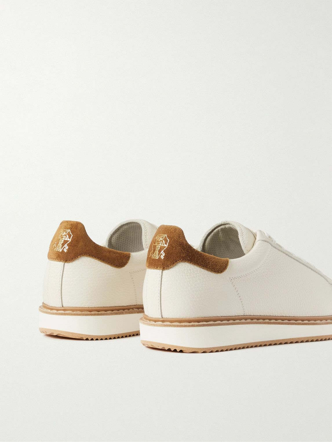 Brunello Cucinelli - Full-Grain Suede-Trimmed Leather Sneakers - White ...