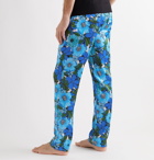 TOM FORD - Velvet-Trimmed Printed Stretch Silk-Satin Pyjama Trousers - Blue