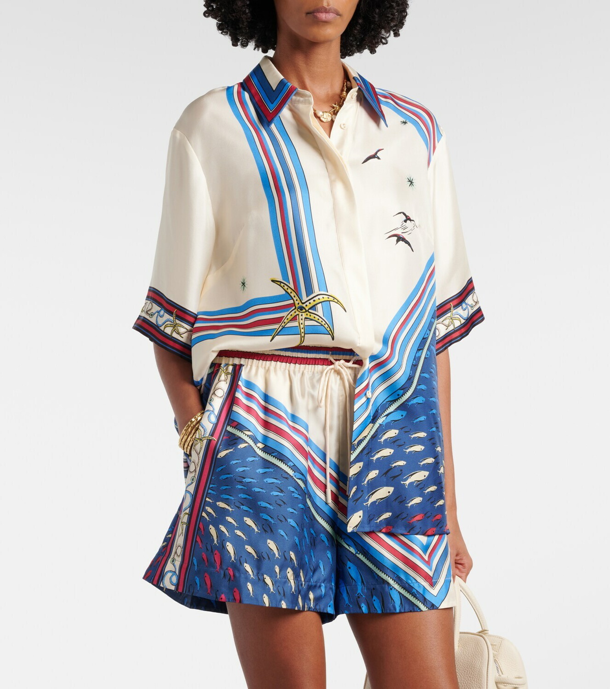 Alémais Printed silk satin shirt