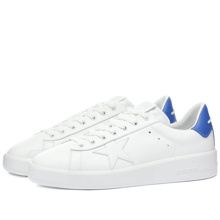 Photo: Golden Goose Men's Purestar Leather Sneakers in White/Bluette