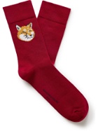 Maison Kitsuné - Intarsia Stretch Cotton-Blend Socks - Red