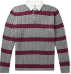 Beams Plus - Twill-Trimmed Striped Cable-Knit Wool-Blend Sweater - Gray