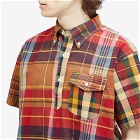 Engineered Garments Men's Popover Button Down Short Sleeve Shirt in Red/Khaki Big Plaid