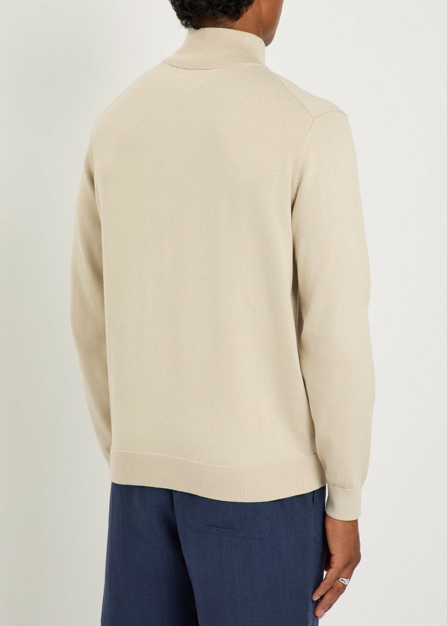 Gant Logo-embroidered Quarter-zip Cotton Jumper Beige