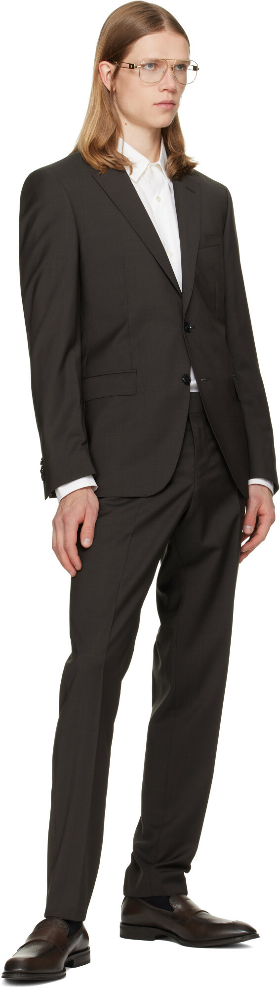 BOSS Brown Two-Piece Slim-Fit Wool Suit