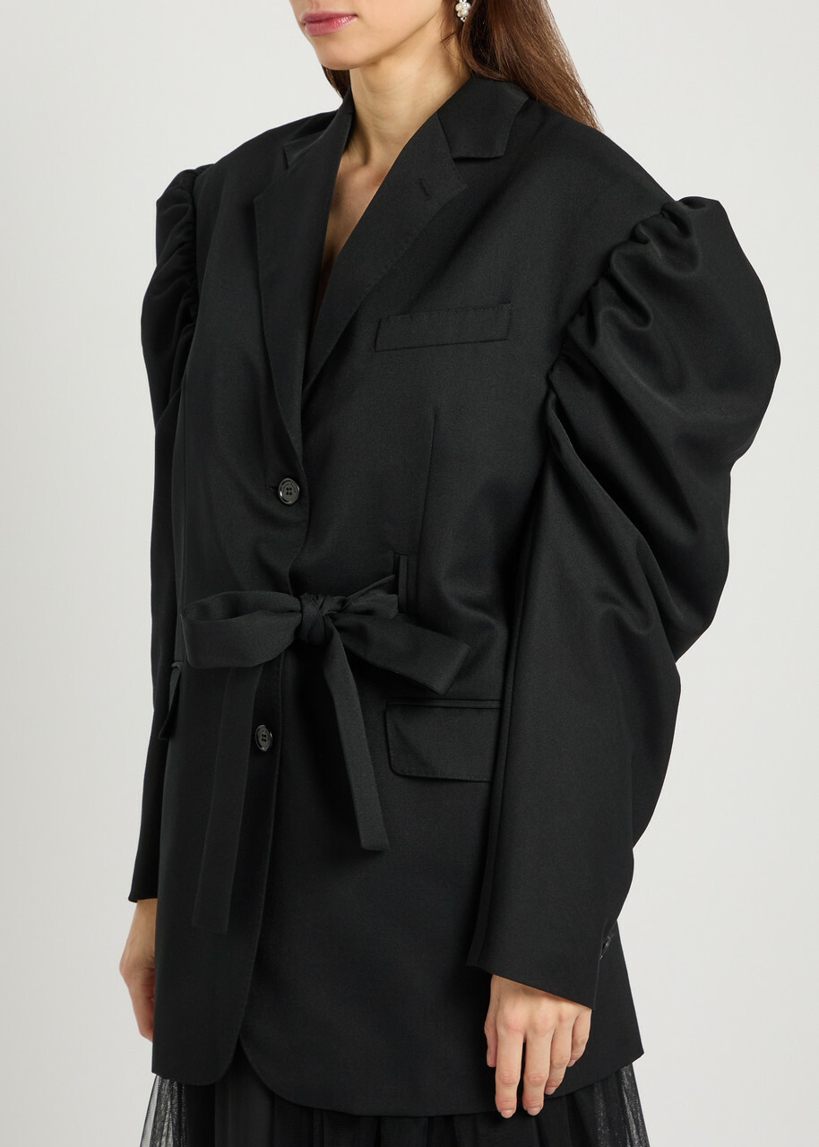 Simone Rocha Puff Sleeve Belted Gabardine Jacket Black