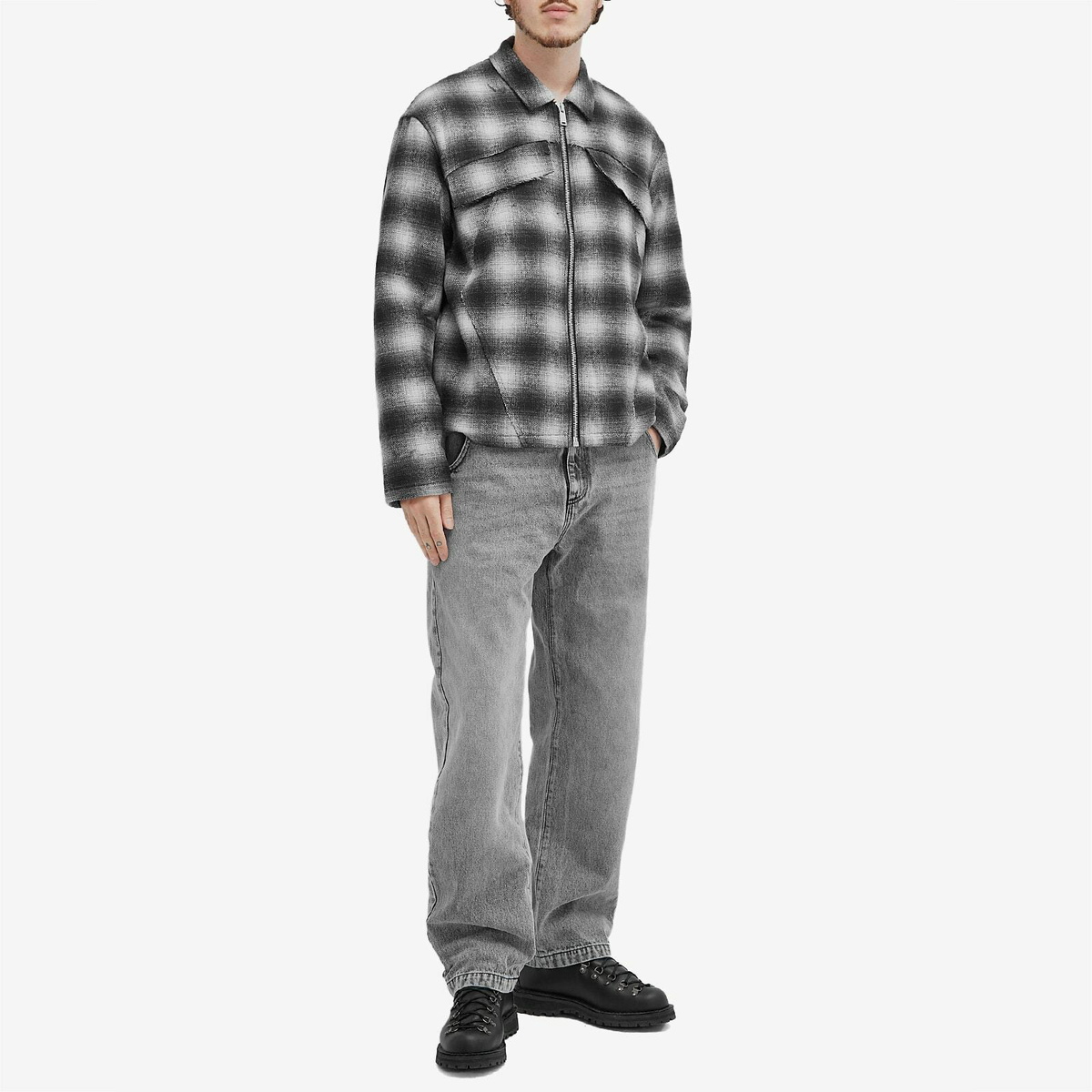 Han Kjobenhavn Men's Padded Check Overshirt in Dark Grey